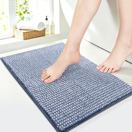 Luxury Chenille Bathroom Rugs Non Slip 24" x17", Extra Soft Absorbent Striped Bath Mats for Bathroom, Machine Washable Quick Dry Shower Floor Rug, Home Decor Accessories, Blue & White - color: Blue & White, size: 1'5" x 2' (Rectangular)