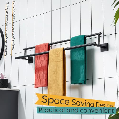 KOKOSIRI Bathroom Towel Bars 32-Inch Double Towel Rails Matte Black Towel Holder Overlength for Kitchen Garage Stainless Steel B5009BK-L32 - color: Matte Black, size: 32-Inch