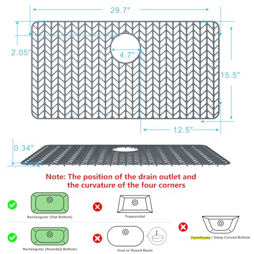 Sink Protectors for Kitchen Sink 30"x16"Rear Silicone Sink Mat | Various sizes and styles,Protector for sinks and dish,Withstand to 500F,Food-grade silicone ,raised feet,Dishwasher Washing - size: 30"x16" Rear