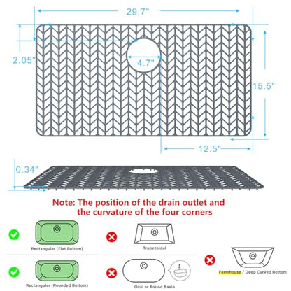 Sink Protectors for Kitchen Sink 30"x16"Rear Silicone Sink Mat | Various sizes and styles,Protector for sinks and dish,Withstand to 500F,Food-grade silicone ,raised feet,Dishwasher Washing - size: 30"x16" Rear