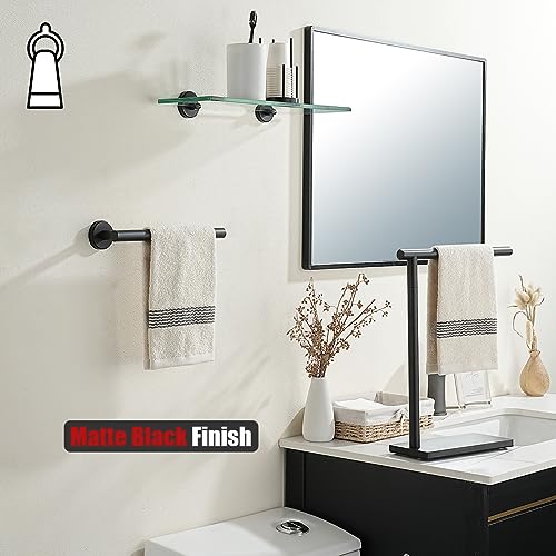 JQK Hand Towel Holder Towel Ring Black, 10 Inch Thicken 0.8mm 304 Stainless Steel Bathroom Hand Towel Bar, 9 Inch Useable Length Wall Mount Towel Rack Hanger, Matte Black, THH110L9-PB - color: Matte Black