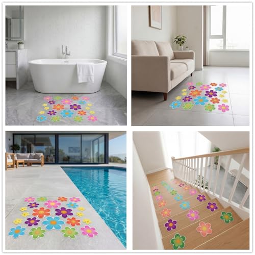 Photect 26 Pcs Flower Non Slip Stickers for Bathtub Daisy Non Slip Shower Sticker Adhesive Star Flower Cute Bathtub Decals for Bathroom Pool Stairway and Other Slippery Surfaces(Colorful)