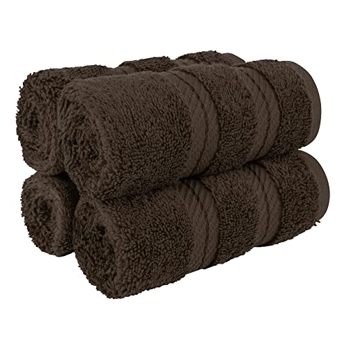American Soft Linen 100% Cotton Luxury Turkish Towels, 4 PC Washcloth Set | Soft Absorbent Quick Dry OEKO Tex Standard 100 Certificated Durable Machine Washable Premium Hotel Quality - color: Chocolate Brown, size: 13"x13"