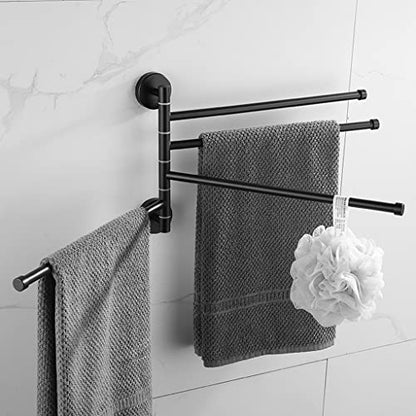 ZHOUXIAO 304 Stainless Steel Swing Out Towel Bar Holder/Black Swivel Towel Rack for Bathroom or Kitchen, Towel Bar Folding Arm Swivel Hanger Bathroom Storage Wall Mounted black-4Bars