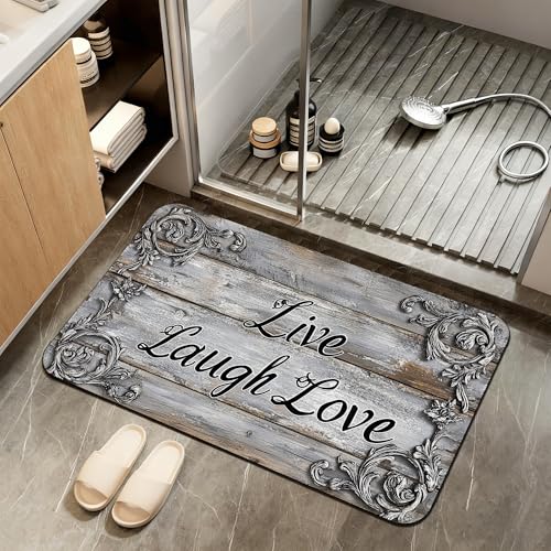 Live Laugh Love Bathroom Rugs,Bath Mats for Bathroom,Weathered Wooden Low Pile Absorbent Bath Mat,Rubber Backing Non Slip Washable Thin Quick Dry Door Mat 17x29.5 Inch - color: Live Laugh Love,weathered Wooden