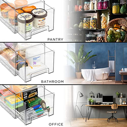 Sorbus Large Clear Storage Drawers (2 Pack) – Stackable Pull-Out Storage Bins with Handles, Slide Out Organizer Drawers for Pantry, Fridge, Kitchen – Stackable Acrylic Storage Bins - size: 2 Pack