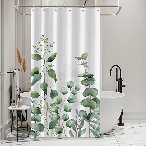 AWERT Small Half Size Stall Shower Curtain with 6 Hooks Shower Stall Curtain 36 x 72 Plant Sage Green Leaves 36 inch Bathroom/RV and Camper (Green Leaves) - color: Green Leaves, size: 36"W x 72"L (Pack of 1)