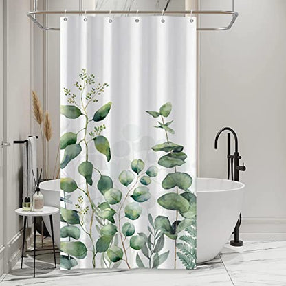 AWERT Small Half Size Stall Shower Curtain with 6 Hooks Shower Stall Curtain 36 x 72 Plant Sage Green Leaves 36 inch Bathroom/RV and Camper (Green Leaves) - color: Green Leaves, size: 36"W x 72"L (Pack of 1)