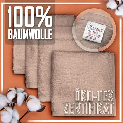Set of 10 Washcloths Made of 100% Cotton - Soft and Absorbent Face and Hand Towels - Practical for Bathroom and Kitchen - 12 x 12 in (Sand) - color: Sand
