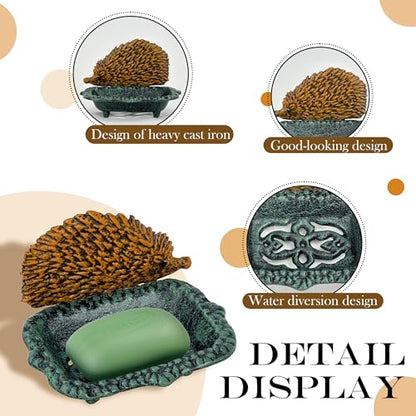 Cast Iron Hedgehog Metal Soap Dish, Cute and Durable Soap Holder, Self Draining Soap Dish with Drainage Holes Non-Slip Base for Bathroom - color: Hedgehog