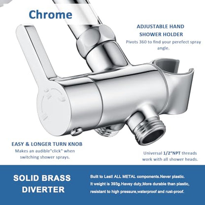 3 Way Shower Diverter Valve with Hand Shower Holder, G1/2 Shower Head Splitter, Shower Arm Diverter (Chrome) - color: Polished Chrome