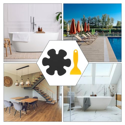 uxcell 20pcs Non-Slip Bathtub Stickers, Anti Slip Shower Stickers Showers Treads Bright Flowers Appliques with Scraper for Bath Tub Shower Stairs, Black - color: Grey