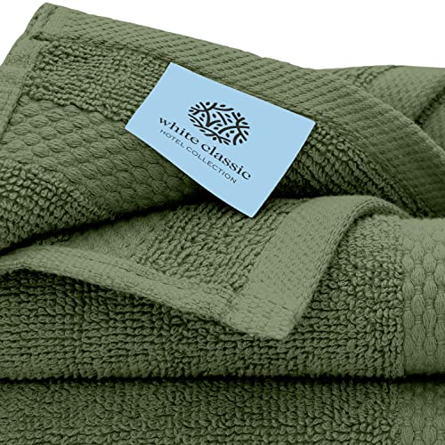 White Classic Luxury Cotton Washcloths 13x13 Inch - 650 GSM Turkish Cotton | Hotel, Spa, Bathroom Face Towel | 12 Pack, Forest Green - color: 11: Forest Green