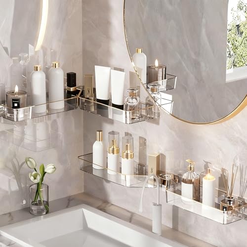 Corner Acrylic Shower Caddy, 2 Pack Shower Shelf Adhesive with 1 Pack Soap Dish, No Drilling Bathroom Organizer, Wall Shelves for Bathroom - style: Corner Acrylic Shower Caddy