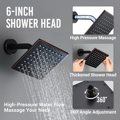 Thermostatic Dual Shower System, Shower Faucet(Oil Rubbed Bronze) | 12 Inch Shower Head, 6 Inch Wall Mount Head, High Pressure Handheld Sprayer, Push Button Valve - color: Oil Rubbed Bronze