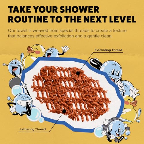 GOSHI Exfoliating Shower Towel - Long Body Scrubber, Orange | For back acne, KP & smooth skin, durable quick dry nylon washcloth, ethically crafted in Gunma, Japan - color: Yellow