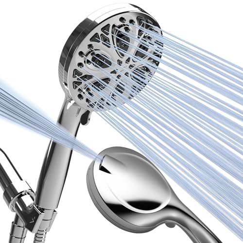 SparkPod 10-Mode Handheld Shower Head, 5 Inch, Polished Chrome Finish | Power Jet Spray, ABS Body Won't Rust, 6 ft. Stainless Hose, Touch-to-Clean Nozzles