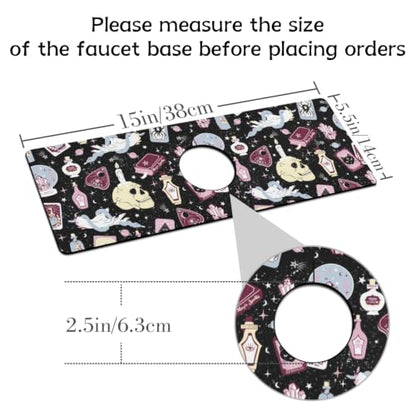 Halloween Kitchen Sink Splash Guard Faucet Mat,Black Witches Ghost Skulls Halloween Faucet Non-Slip Absorbent Mat,Farmhouse Sink Splash Guard Behind Faucet for Kitchen Bathroom,15"x5.5" - color: Drying Faucet Mat 11