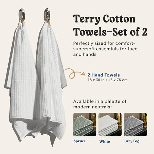 ONSEN Sculpted Terry Hand Towels, 100% American Cotton, Quick Dry Lint Free, Lightweight Absorbent Hand Towel Set with Hanging Loop, 20x30 in (White, 2X Hand Towel) - color: White, size: 2X Hand Towel