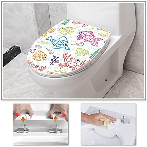 White Plastic Quick Release Toilet Seat - Oval Shape, Top Fixing with Adjustable Hinges, Easy Clean, Seagull and Starfish Design - One Size - color: Underwater World