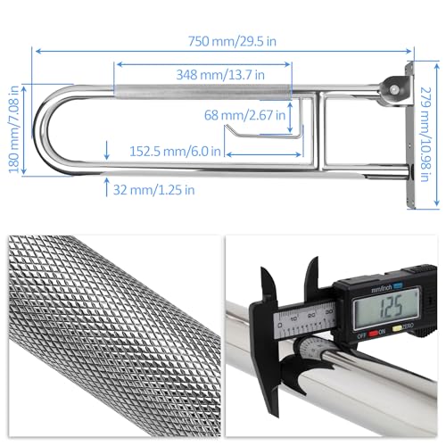 Handicap Grab Bar, 29.5 Inch Stainless Steel Toilet Safety Rails, Disabled Flip-Up Bathroom Grab Bars with Paper Holder, Anti-Slip Toilet Handrails Hand Grips Handicap Grab Bars for Elderly