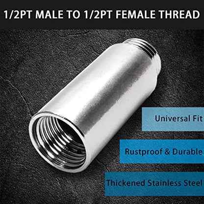2pcs Shower Head Extension Arm Adapters | 1/2PT Male to 1/2PT Female Thread, 40mm/1-9/16 Inch Length, Stainless Steel, Cast Pipe Fitting Coupler - size: 40 mm