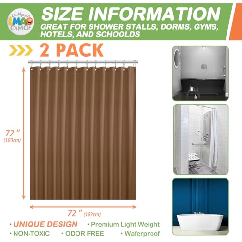 2 Pack | Brown Plastic Shower Curtain Or Liner, 72x72 Inch Lightweight Plastic Bathroom Shower Showroom Inner Curtain with Rustproof Metal Grommet Holes and Weighted Magnets - color: Brown