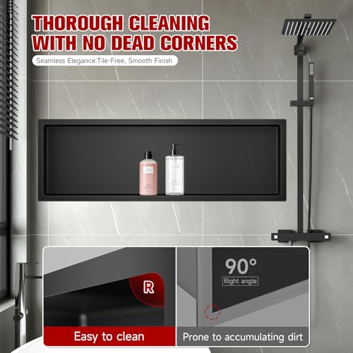 VELPAX No Tile Needed Shower Niche 12"X 36", Bathroom Wall Niche Single Shelf, Stainless Steel Shower Niche for Bathroom, Kitchens, Balconies - color: Black, size: 12"X 36" Single Shelf