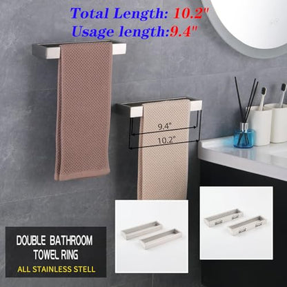 GERZWY Modern Towel Holder Square Style Brushed Stainless Steel Towel Hanger Towel Ring for Bathroom Wall Mount 2 Pack HG1716-2LS - color: Brushed