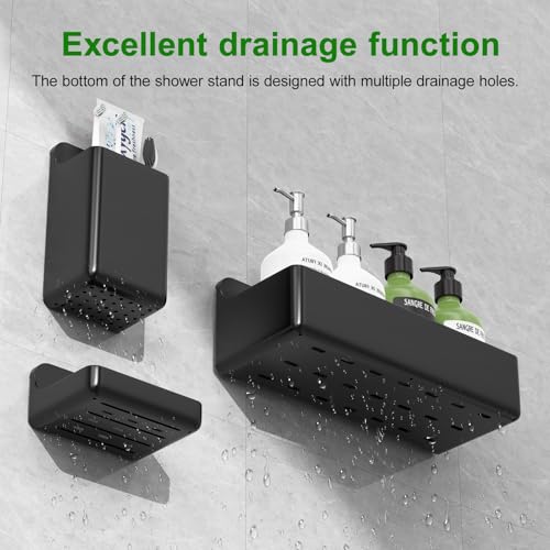 Adhesive Shower Caddy Shower Shelves Bathroom Organizer and Storage | 6 Pack，Rustproof，No Drilling，with Soap Holder，Clear，Acrylic， Large Capacity，Removable and Reusable，Plastics，Wall-Mounted - color: black