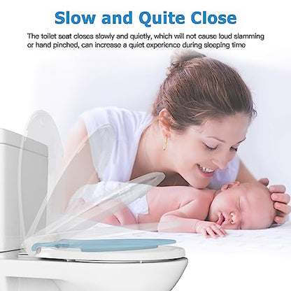 Toilet Seat with Easy Clean & Change Hinges, Quiet-Close Lid, Contoured Seat, Quick-Attach Hardware, White, 15.8"L x 14.2"W - color: Blue, size: 15.8"L x 14.2"W