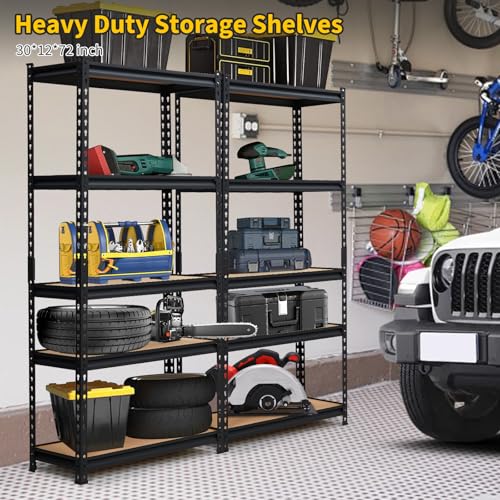 Storage Shelving Unit, 5-Tier Adjustable Metal Storage Shelves, 48" L x 18" W x 72" H Heavy Duty Garage Storage Shelves for Kitchen Pantry Basement Bathroom Laundry - size: 48" L x 18" W x 72" H