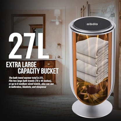 27L Large Towel Warmer Bucket Dryer – Rapid Heating with Automatic Lift Cover, Negative Ion Freshening, 4 Heat Settings & Aromatherapy – Perfect for Towels, Blankets & Bathrobes (Silver) - color: Silver (Auto Lift)