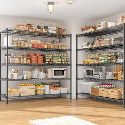 REIBII 3200LBS Storage Shelves 55.5" W Garage Shelving Heavy Duty 5 Tier Adjustable Wire Shelving Unit Metal Shelving for Garage Pantry Commercial Basement,55.5" W X 18''D X 71" H - color: Black