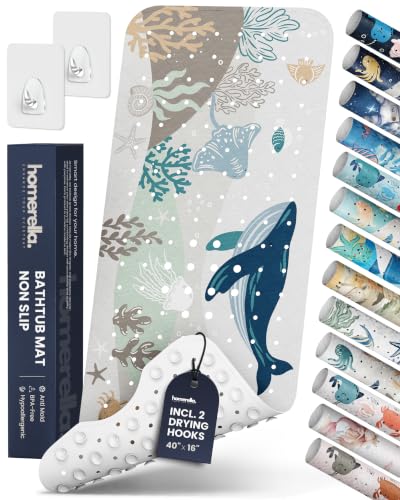 homerella Bathtub Mat Non Slip Kids 40x16 Baby Bath Mat Non Slip Anti Mold | 100% BPA Free, Non Toxic, Mildew Resistant, Machine Washable, Extra Long Kids Bath Mat for Tub Non Slip, Toddler Bath Mat - color: Sandy Sea, size: 40" x 16" (Rectangular)