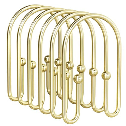 AmazerBath Shower Curtain Hooks, Gold Shower Curtain Hooks Rust Proof, Non-Slip Simple Double Hook Shower Curtain Hooks for Shower Curtain, Sturdy Shower Curtain Rings, 12Pcs - color: Gold, style: Minimalist