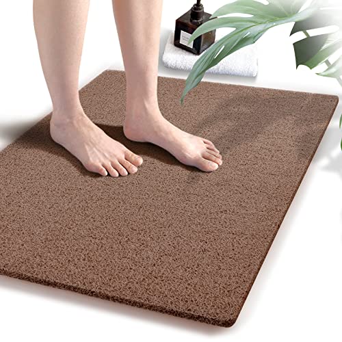 godehone Shower Mats Non Slip Without Suction Cups, PVC Loofah Bathroom Mats, Loofah Mats for Shower and Bathroom, Quick Drying, 23.6× 34.6 Inch, Brown - color: Brown, size: 34.6" x 23.6" (Rectangular)
