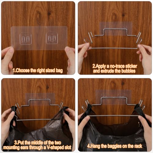 Trash Bag Holder, Stainless Steel Portable Garbage Bag Holder for Kitchen Cabinet Door, Small Under Sink Garbage Can, Space Saving Bag Hanger for Home Laundry Bathroom