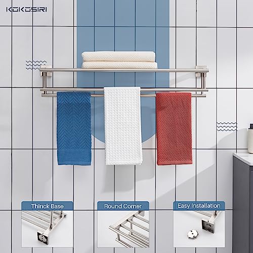 KOKOSIRI Towel Shelf with Double Towel Bars 32 Inches Bathroom Towel Rack Bath Towel Holder Wall Mounted Stainless Steel, Brushed Nickel, B6005BR-L32 - color: Brushed Steel, size: 32 Inch