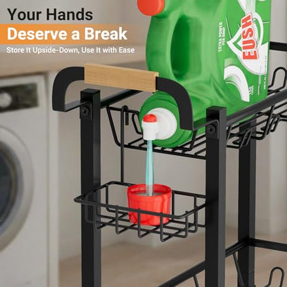 AOODA Laundry Room Cart with Top Detergent Holder, Metal Rolling Storage Cart Between Washer and Dryer, 3 Tier Narrow Laundry Room Organization and Storage with Wheels (Pure Black) - color: Pure Black