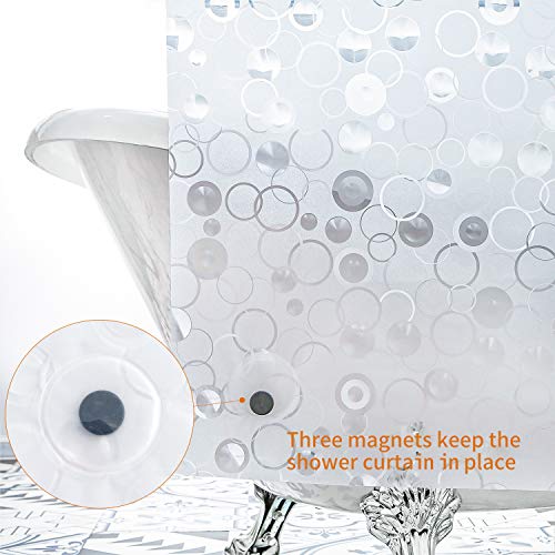 WELTRXE EVA 8G Bathroom Shower Curtain Liner, 72x72 Inch 3D Frosted Bubble Heavy Duty Waterproof Shower Curtain Liner with Magnets Thick Plastic Shower Curtains, 12 Hooks - color: Clear - Annular Patterns