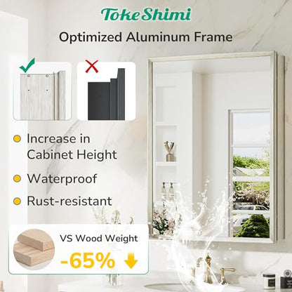 36 x 24 Brushed Nickel Recessed Medicine Cabinet, Assembly Required, Bathroom Mirror Medicine Cabinet, Lightweight Aluminum Frame， Stepless Adjustable Shelves, Tempered Glass - color: Brushed Nickel, size: 36x24 in