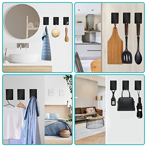 Adhesive Hooks Heavy Duty, Long Stainless Steel Self Adhesive Wall Hook, Sticky Towel Hangers for Kitchen Bathroom, Waterproof Stick on Door Hooks for Hanging Key Hat Coat 4Pack(Black) | Drill-free sticky hangers for kitchen, bathroom & door; hang towel,