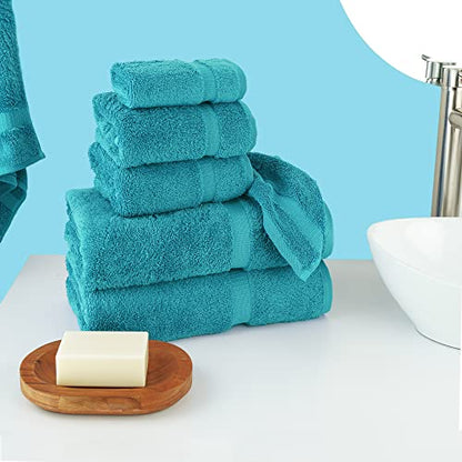 Chakir Turkish Linens 6 Piece Towels Set, 100% Cotton Luxury Turkish Towels for Bathroom, Soft Absorbent Bath Towel Set with 2 Bath Towels 2 Hand Towels 2 Washcloths, Aqua - color: Aqua