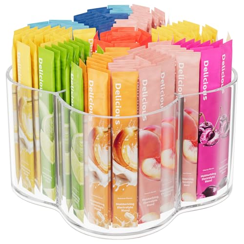 Drink Packet Organizer for Powdered Drink Mix, Divided Rotating Lazy Susan | Lazy Susan Turntable Organizer for Powder Packet, Clear Turntable Organizer Tray for Water Flavor Packets, Powder Mixes - size: 1 Pack - Flower 5 Section