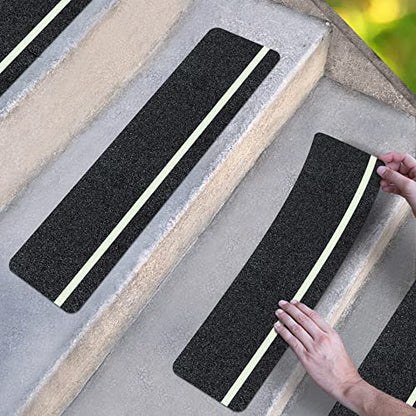 Outdoor Non-Slip Stair Treads With Glow Stripe, High-Traction Grip Tape | 5 Pack, 6 x 24 Inches, Outdoor Use, Grit Non-Skid Surface, Abrasive Adhesive, High-Friction Design, Weather Resistant - size: Glow in Dark, style: 5 Pack