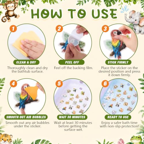 Fullhawl 30 Pcs Safari Animal Non Slip Shower Stickers, Kids Bathtub Safety | Safari Animal Designs, Cute Jungle Theme, Textured Non Slip Surface Creates a Fun and Safer Kids Bath Time Experience - style: Safari Animal