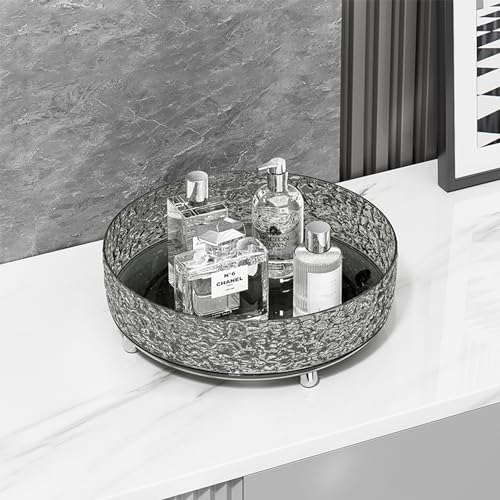 360 Rotating Makeup Organizer, Cosmetics Lazy Susan Spinning Skincare Storage for Vanity, Turntable Perfume Trays for Dresser Bathroom Countertop and Kitchen (Gray)