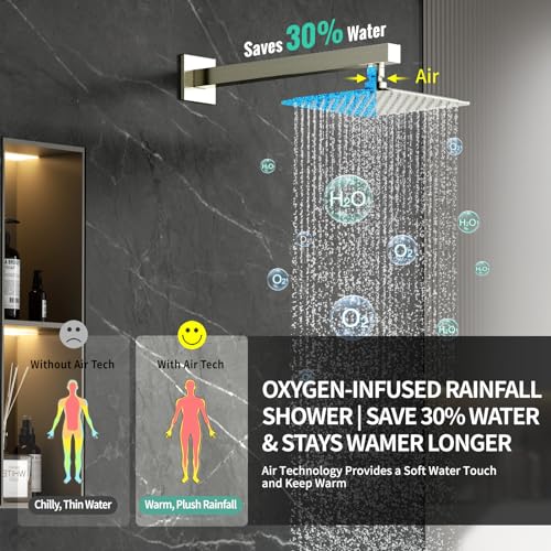 SR SUN RISE 8 Inch All Metal Square Shower System with Tub Spout, Tub Shower Faucet Set, High Pressure Rain Shower Head and Handheld Sprayer Shower Fixtues, Valve Included, Brushed Nickel - color: Brushed Nickel, size: 8 Inch
