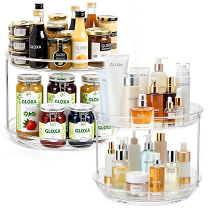 2 Tier Lazy Susan Turntable Organizer for Cabinet, 9.25'' Rotating Spice Rack Organization for Kitchen, Pantry, Bathroom, Vanity, Countertop, Medicine Storage, Seasoning Spice Organizer, 1 Pack - size: 1 PACK Clear